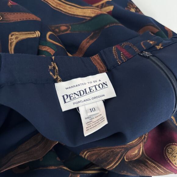 Vintage Pendleton Navy Equestrian Print Maxi Skirt Size 6 - Picture 6 of 7